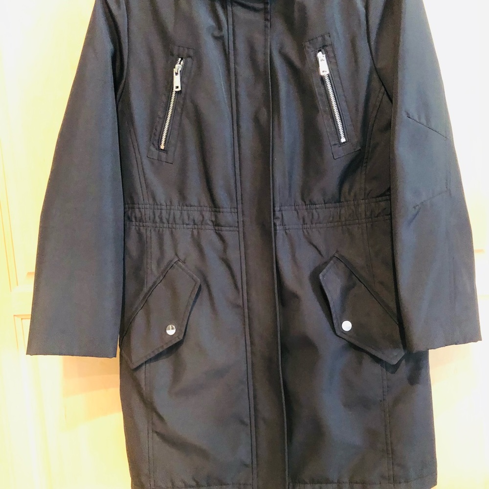 Black Coat Medium with hood. Machine Wash